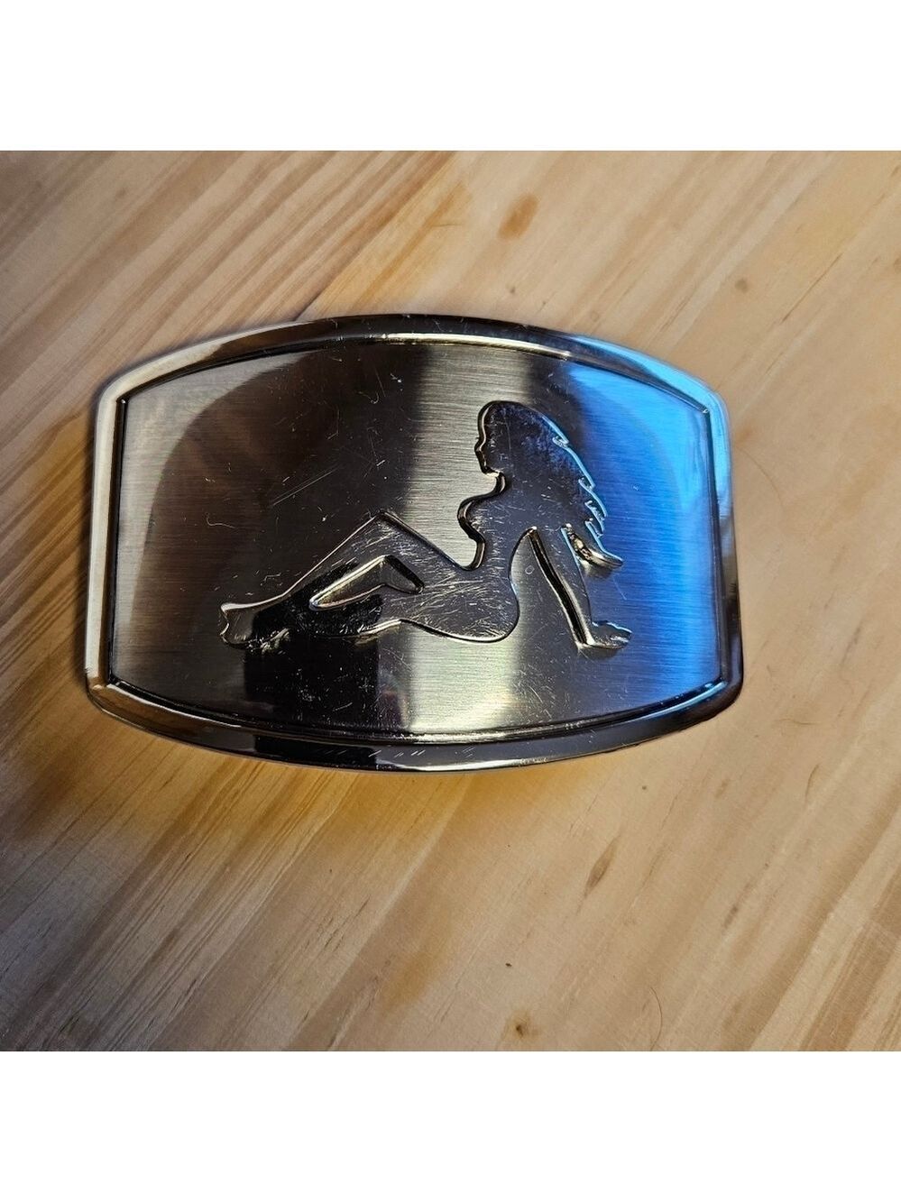 Vintage 70s Silver-tone Mud Flap Nude Belt Buckle